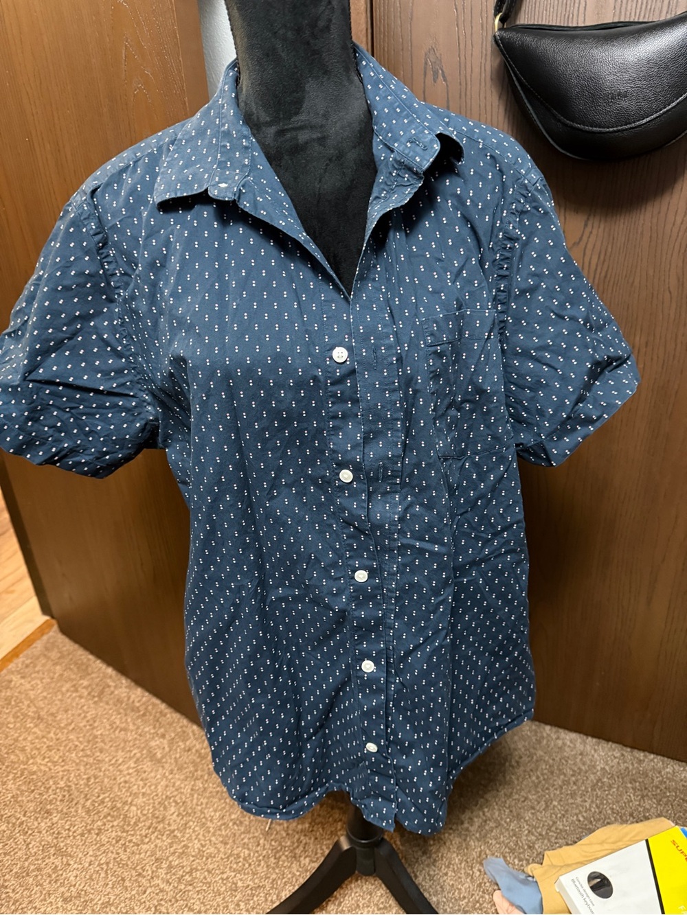 Banana Republic Navy Button-Up with Pink Dot Print